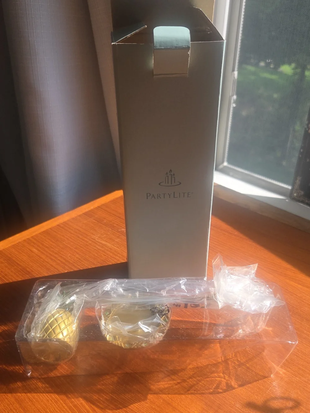 PartyLite Gold Pineapple Candle Snuffer With Jeweled Tray NIB